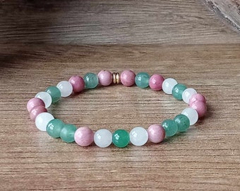 Rose Quartz, Aventurine & Rhodonite Bracelet, Natural Gemstones, Love and  Positive Energy.