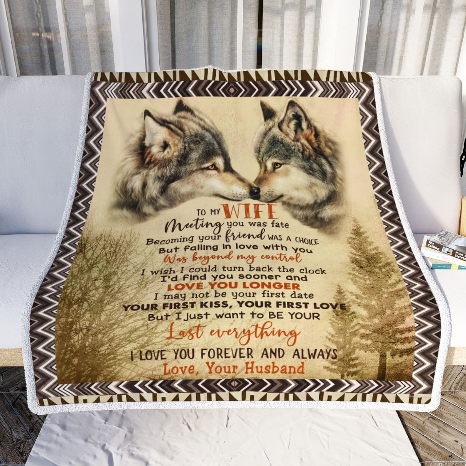 Personalized Blanket Husband To Wife Wolf Couple Letter Etsy