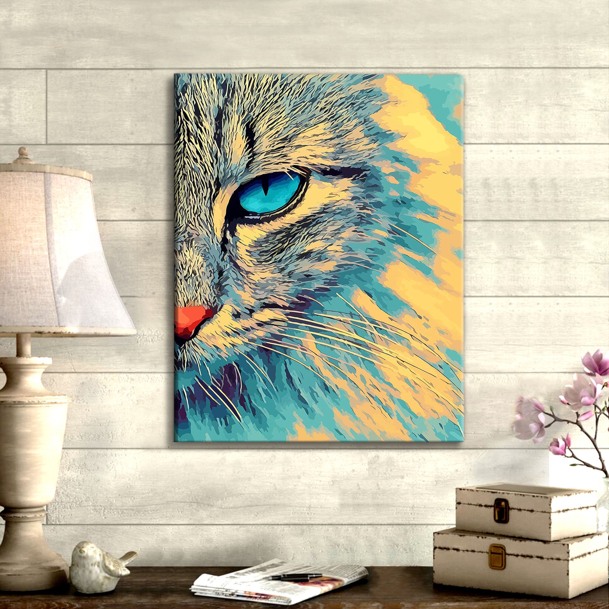 Colorful Cat Canvas Cat Portrait Print Canvas Frame Cat Etsy