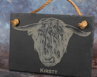Highland Cattle Slate Engraved Wall Hanging