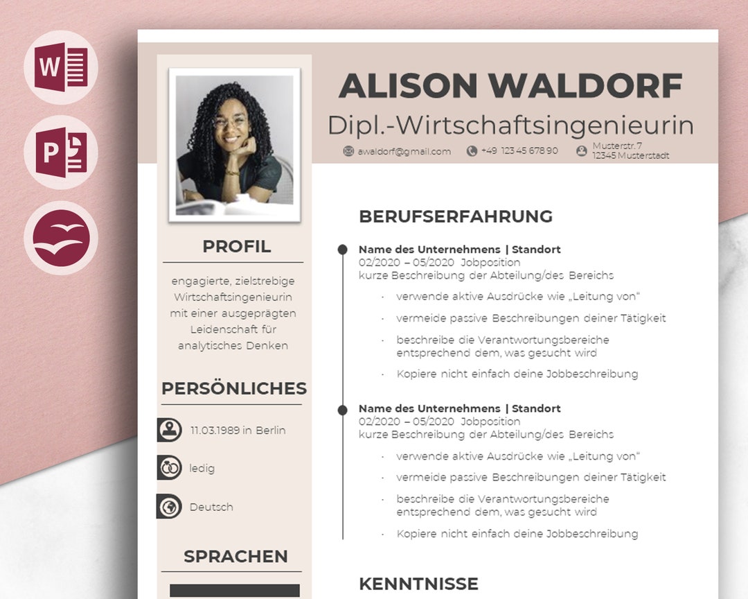 Template CV German and English Cover Page, Cover Letter, Tabular CV