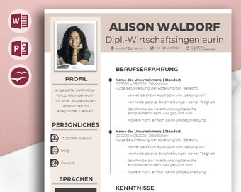 Template CV German and English: cover page, cover letter, tabular CV and attachments for Word, PowerPoint & OpenOffice