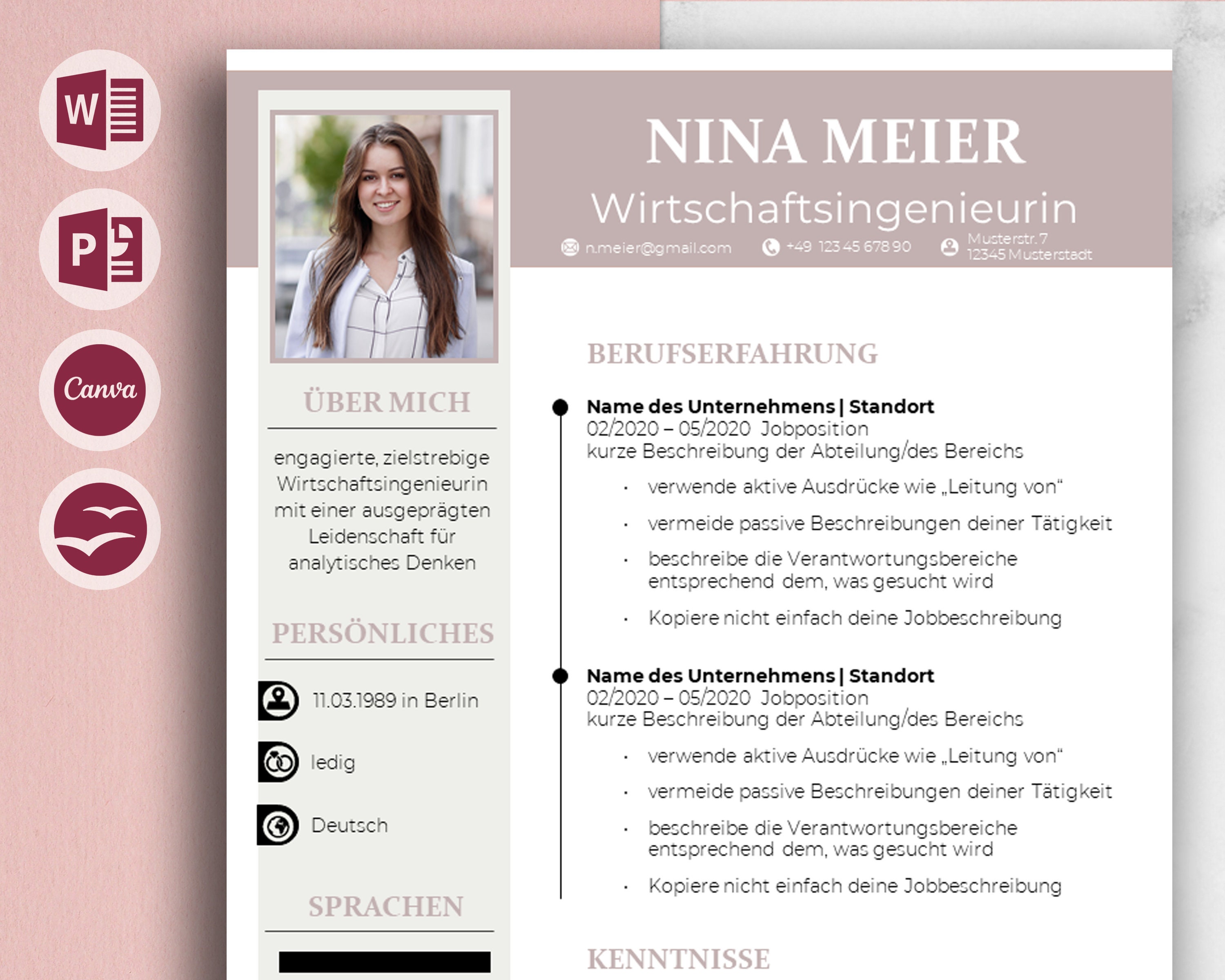 CV Template Modern German Cover Page Cover Letter Tabular CV 
