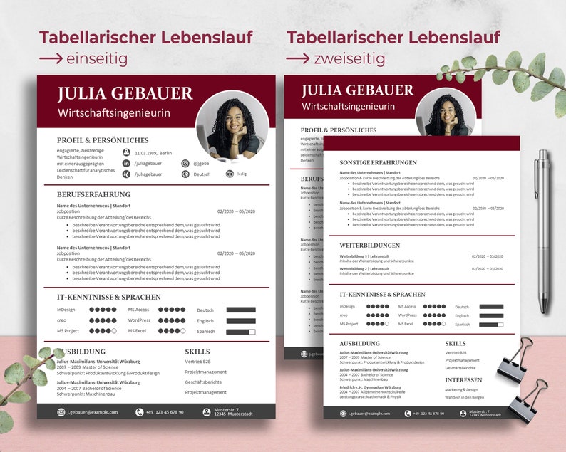 Sparpaket, Lebenslauf Vorlage Deutsch: Deckblatt, Anschreiben, tabellarischer Lebenslauf und Anlagen für Word, PowerPoint, OpenOffice, Canva Bild 2