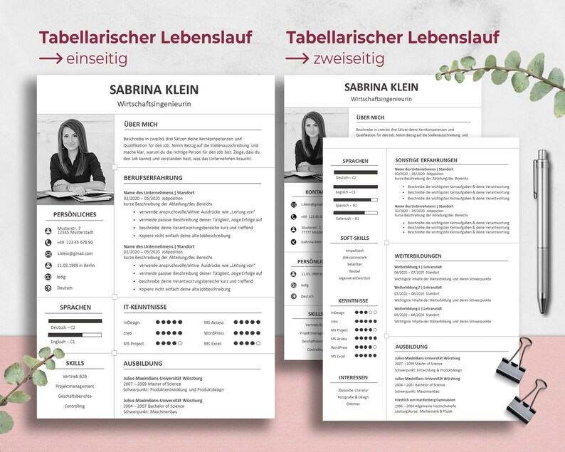 Sparpaket, Lebenslauf Vorlage Deutsch: Deckblatt, Anschreiben, tabellarischer Lebenslauf und Anlagen für Word, PowerPoint, OpenOffice, Canva Bild 4