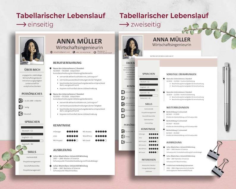 Sparpaket, Lebenslauf Vorlage Deutsch: Deckblatt, Anschreiben, tabellarischer Lebenslauf und Anlagen für Word, PowerPoint, OpenOffice, Canva Bild 6