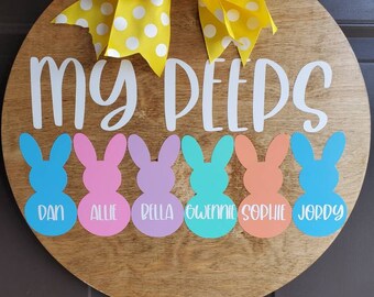 Peep Wreath sign Wall Decor Door hanger Painted Sign