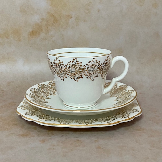 Vintage Stanley gold pattern trio with teacup, saucer and tea  Elegantly gift wrapped gift Vintage Tea Bone china