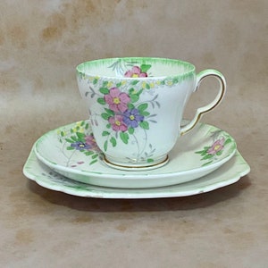 Vintage hand painted Stanley trio with teacup, saucer and tea plate. Elegantly gift wrapped & gift boxed. Vintage gift. Teacup gift. Tea set
