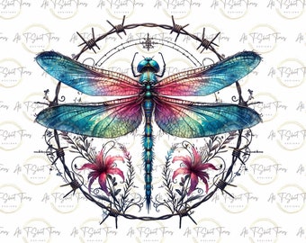 Whimsical Dragonfly PNG Clipart: Farmhouse Decor, Wall Art (Digital Download)