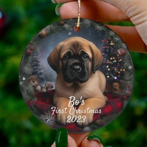 Personalized English Mastiff Ornament: Dog&#39;s First Christmas
