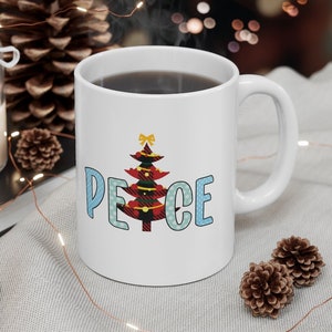 Personalized Christmas Mug: Peace Tree Holiday Decor