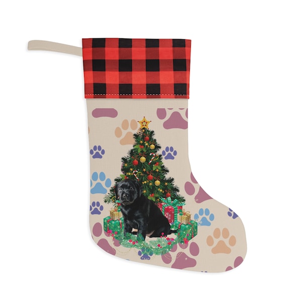 Personalized Cat And Dog Christmas Stocking, Customizable Name 17'' Pet Stocking, Black Cat And Dog Pattern Christmas Stocking, Home Mantel Holiday