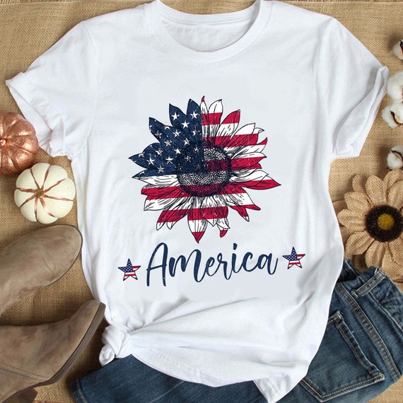 4th Of July Shirt Sunflower America Shirt Fourth Of July | Etsy