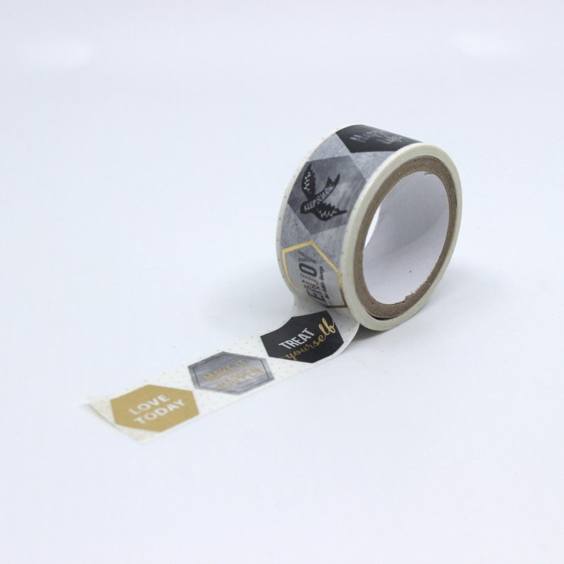 Washi tape gold foil black and white inspirational quote decorative paper tape full roll 15mm Japanese masking tape 7 meters scrapbooking