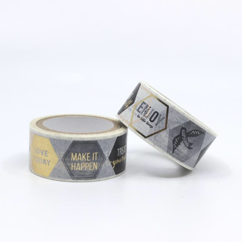 Washi tape gold foil black and white inspirational quote decorative paper tape full roll 15mm Japanese masking tape 7 meters scrapbooking