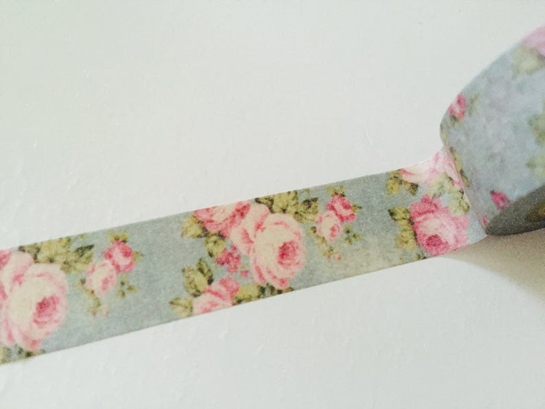 Shabby chic washi tape samples blue and pink rose decorative paper tape 15mm Japanese masking tape