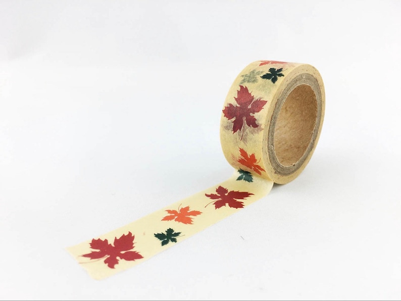 Fall leaves washi tape neutral colors 15mm deco tape Japanese masking tape scrapbooking journal planner