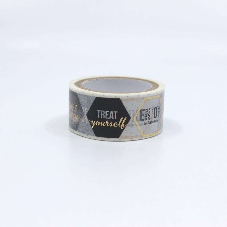 Washi tape gold foil black and white inspirational quote decorative paper tape full roll 15mm Japanese masking tape 7 meters scrapbooking