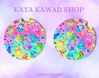Rainbow Poke  Ceramic Car Coaster | Set of Two