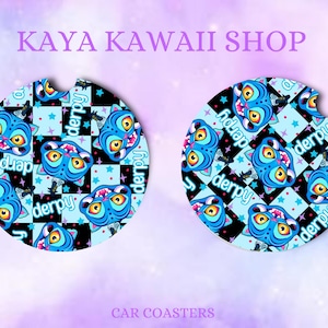 K Pop Derpy Cat | Ceramic Car Coaster | Set of 2