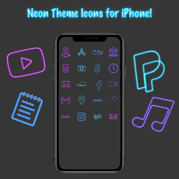 Neon Blue App Icons Etsy