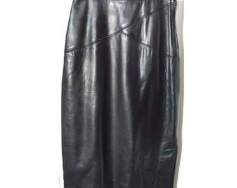 VTG 80s/90s black leather Midi pencil cigarette skirt Ann Taylor Sz 6