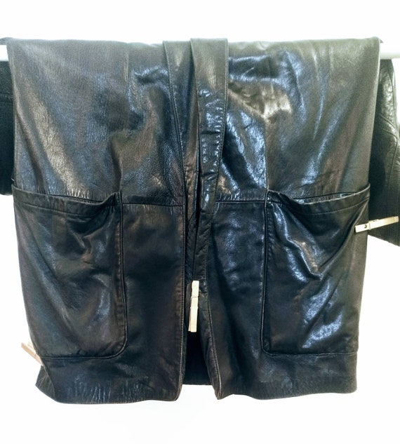 VTG 80s/90s Oversized Batwing Leather Coat Black … - image 4