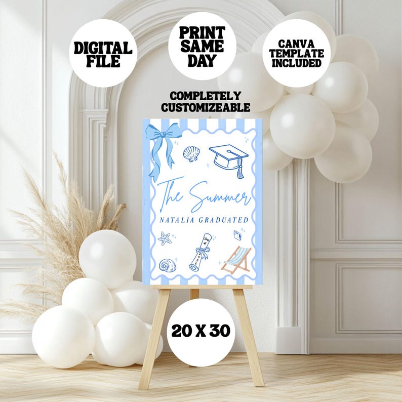 Graduation Poster 20x30 Printable, the Summer I Graduated Sign, Coastal ...