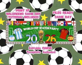 Argentina vs Spain Soccer Final Banner, International Soccer Watch Party Decor, Editable Soccer Game Banner, Digital Download