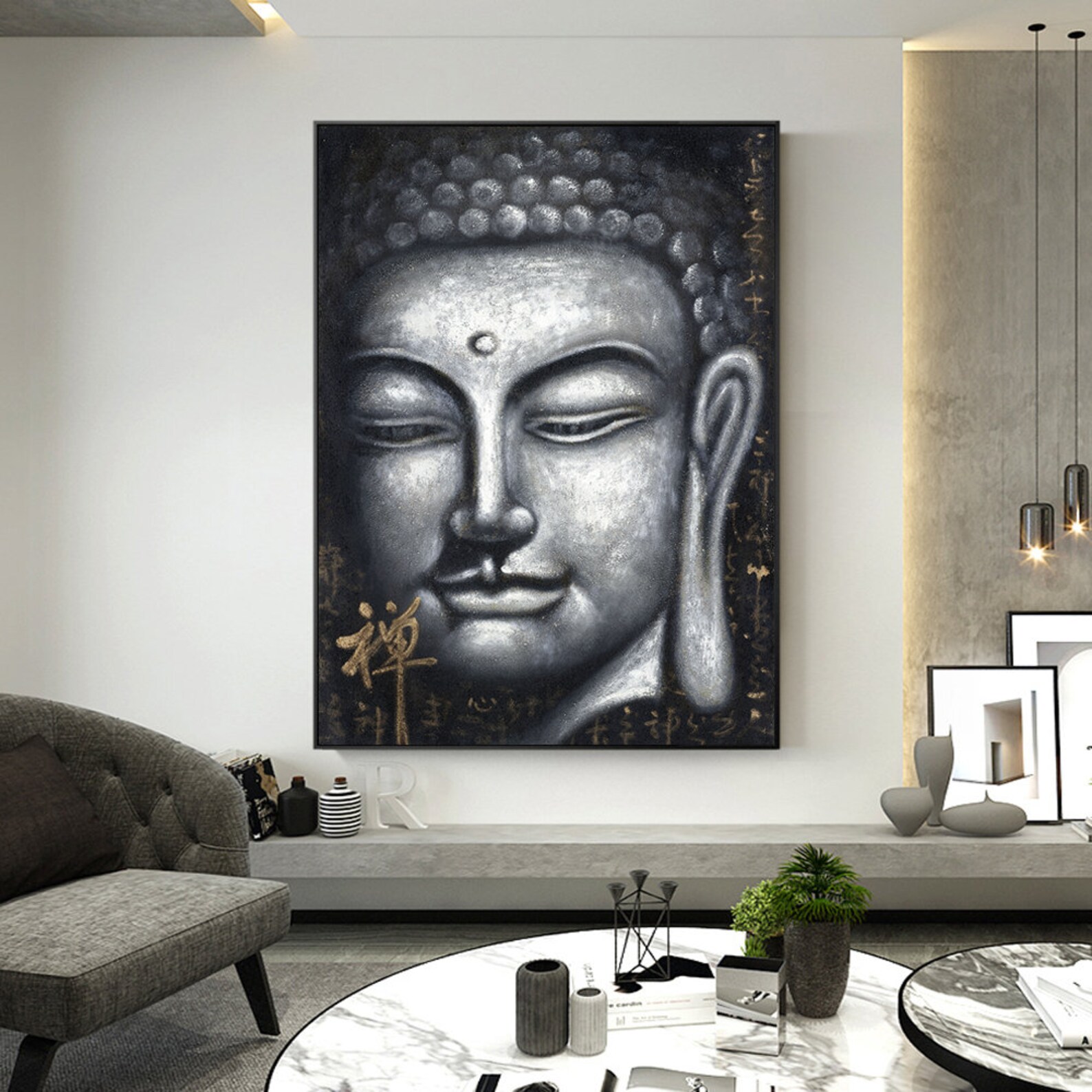 Vintage Sliver Buddha Oil Paintings on Cnavas Art Prints Buddhism