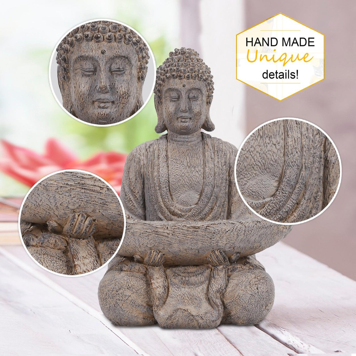 Buddha Vintage Wood Statue Candle Holder Figurine Outdoor Etsy