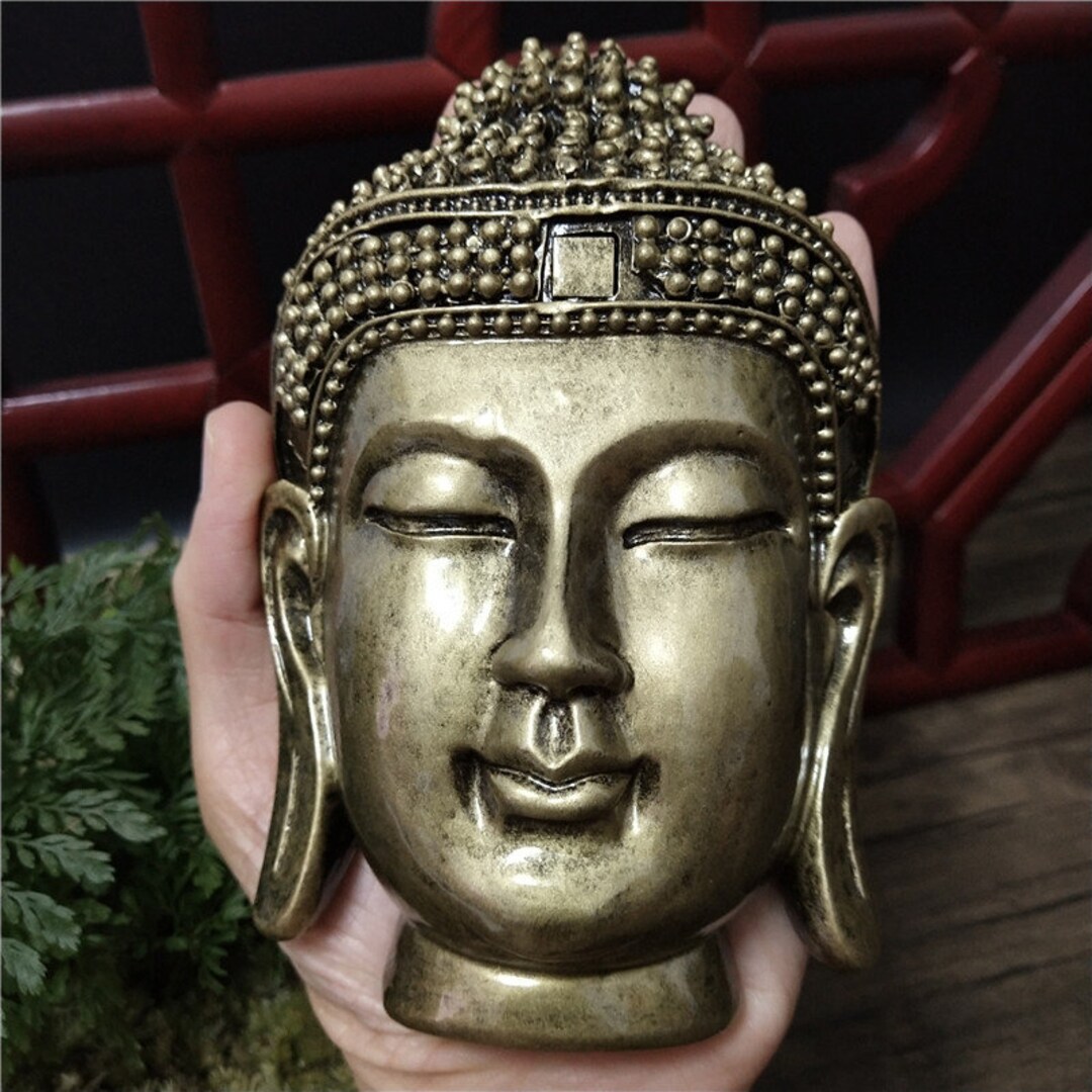 Buddha Head Statue Wall Hanger and Table Stand Bronze Color Ornament