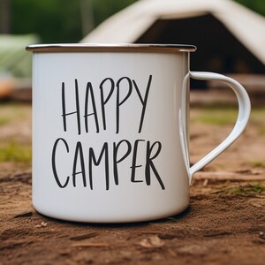 Happy Camper Enamel Camping Mug, A Sense of Adventure and Relaxation, Meaningful Words for a Camper, Gift for Camp Life