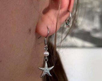 Starfish pearl earrings,Pearl earrings,Beach fashion,Summer accessories,Ocean starfish jewellery,Marine earrings,Waterproof jewellery,Gift.