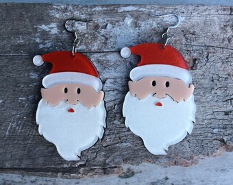 Santa Christmas Earrings,Large Santa earrings,Christmas earrings,Father Xmas earrings,Statement Santa earrings,Acrylic earrings,Novelty gift