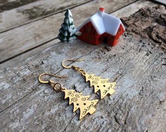 Christmas earrings,Gold Christmas earrings,Festive earrings,Christmas jewellery,Xmas earrings,Stainless steel earrings,Novelty earrings,Gift