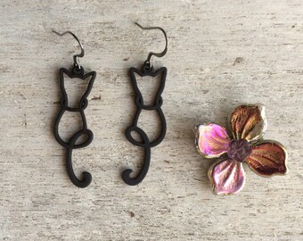 Cat earrings,Cat jewelry,Black cat earrings,Cute cat earrings,Cat lover gift,Womens earrings,Animal earrings,Silhouette cat earrings,Gift.