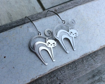 Cat earrings,Stainless steel earrings,Long hook Earrings,Long Fashion Earrings,Cute cat earrings,Fashion earrings,Animal earrings,Statement