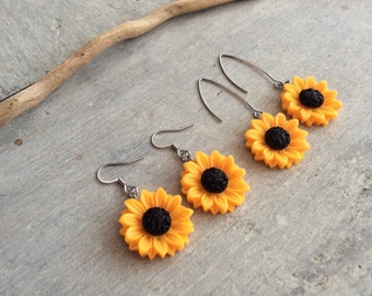 Sunflower earrings,Sunflower jewelry,Yellow earrings,Flower earrings,Womens earrings,Boho sunflower earrings,Floral earrings,Hippie gift.