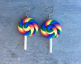 Lolly pop earrings,Lolly earrings,Novelty earrings,Swirl earrings,Rainbow earrings,Fun earrings,Teen earrings,Earrings,Colorful earrings.