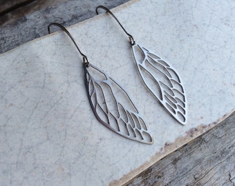 Dragonfly Wings Earrings,Stainless steel earrings,Long hook Earrings,Long Fashion Earrings,Yoga earrings,Wing earrings,Insect earrings,Gift.