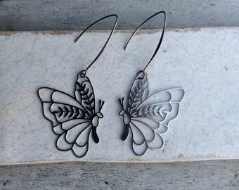 Butterfly earrings,Women earrings,Laser Cut earrings,Stainless steel earrings,Long earrings,Bohemian,Statement earrings,3D Butterfly jewelry