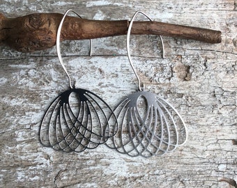 Lotus Flower Earrings,Art Deco earrings,Geometric earrings,Stainless steel earrings,Long hook Earrings,Long Earrings,,Mandala earrings,Gift