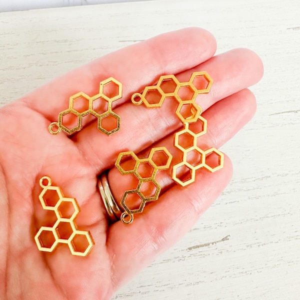 5 Honeycomb Bezel, Hive Charm, Honey Bee Charm, Resin Charm, Open Bezel
