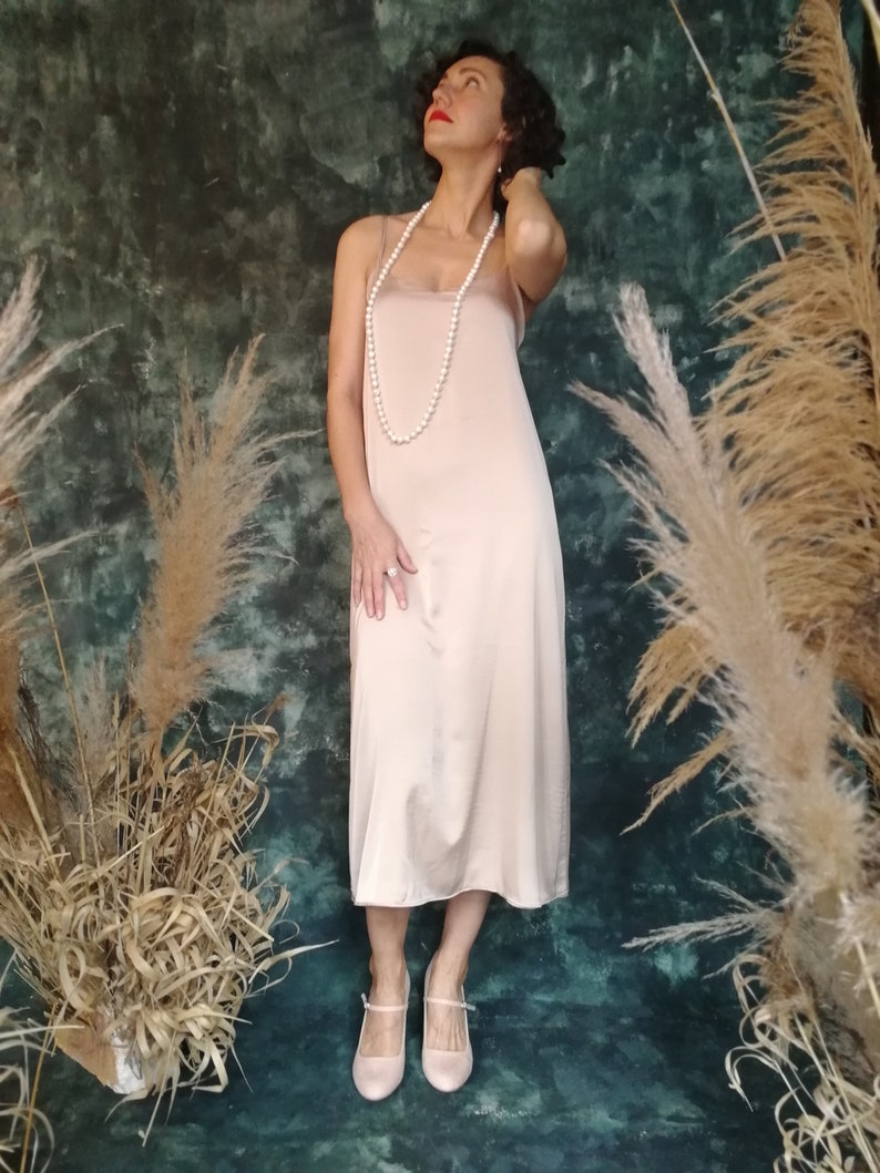 Beige slip dress in Gatsby style sophisticated and elegant. Perfect as a simple wedding dress