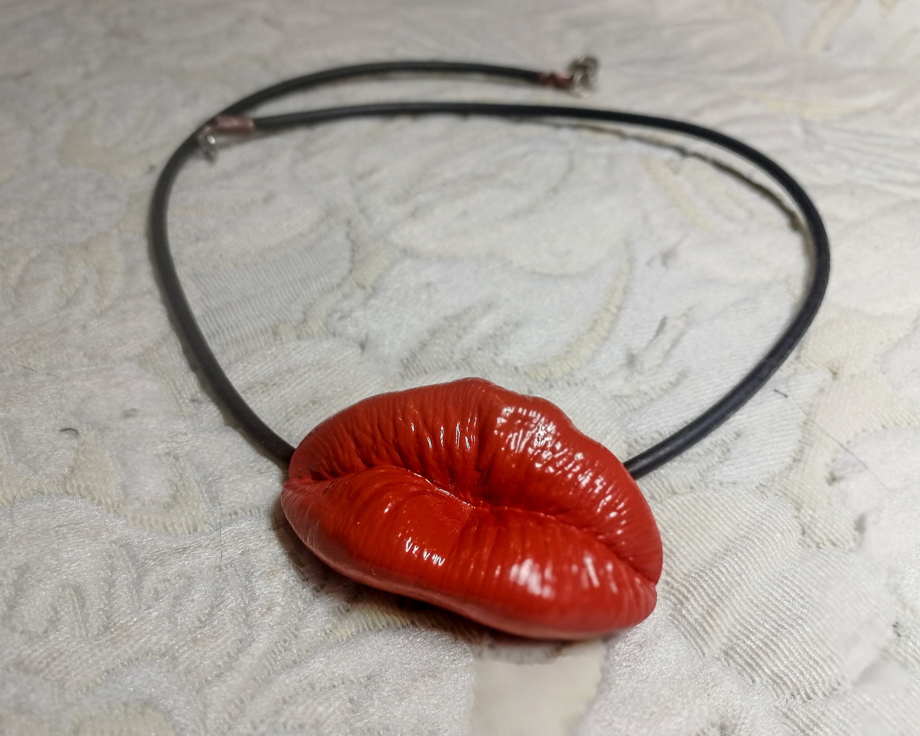 Ceramic lips necklace handmade jewelry. Unique pendant will Etsy