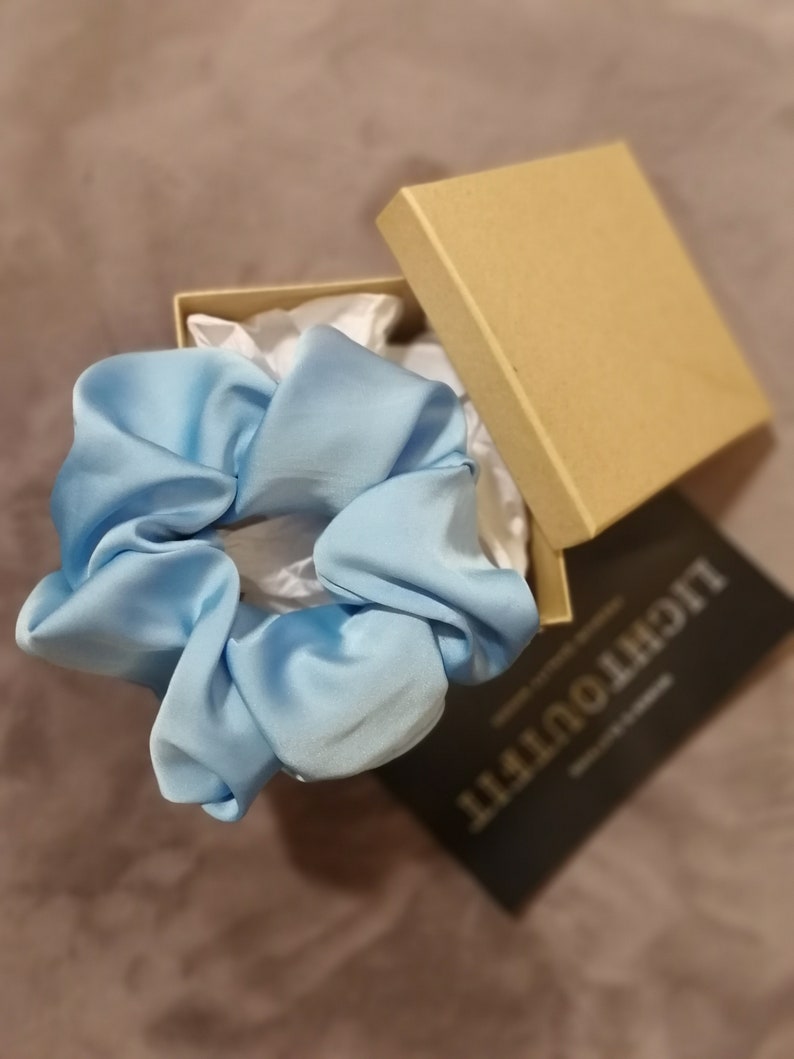 Sky blue silk scrunchies is ideal as small or sympathy gift Pocket scrunchies are perfect accessories for the beauty of your hair.