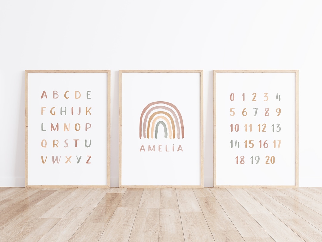 Custom ABC 123 Rainbow Baby Name Prints, ABC 123 Muted Rainbow Set ...