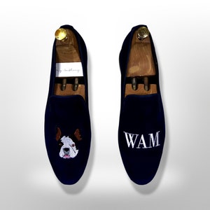 Custom Handmade Wedding Banquet Birthday Graduation Prom Crest Logo Embroidery Loafers Shoes by May Anthony